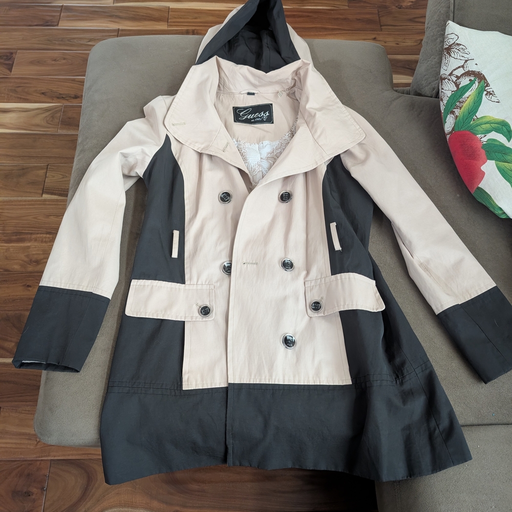 Guess Women's Black and Cream Trench Coat